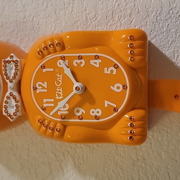 RARE Jeweled Festival Orange Kit Kat Cat Klock Clock - Picture 4 of 6